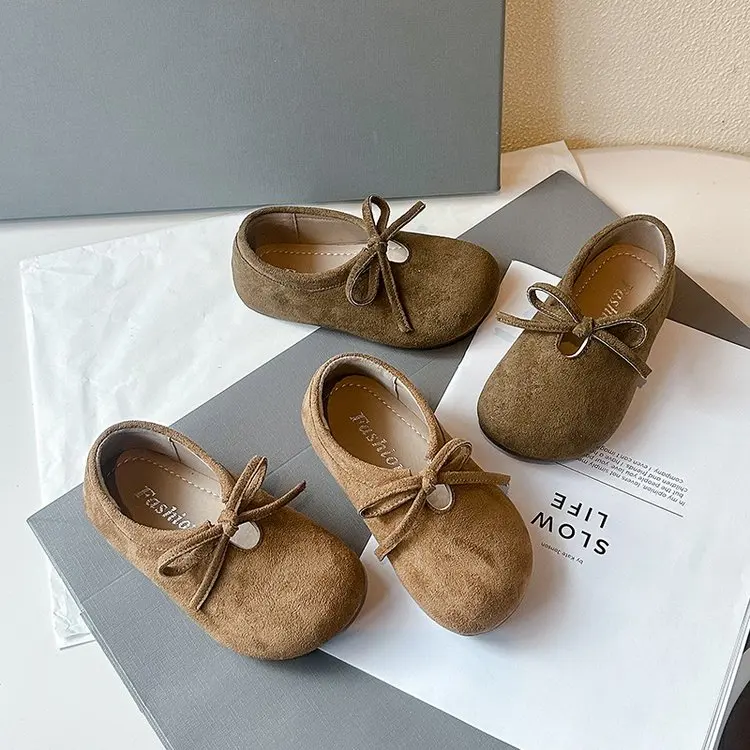 

Spring Autumn Velvet PU Leather Shoes Bow Girls Shallow Mouth Breathable Non-slip Casual School Student Loafer 22-33