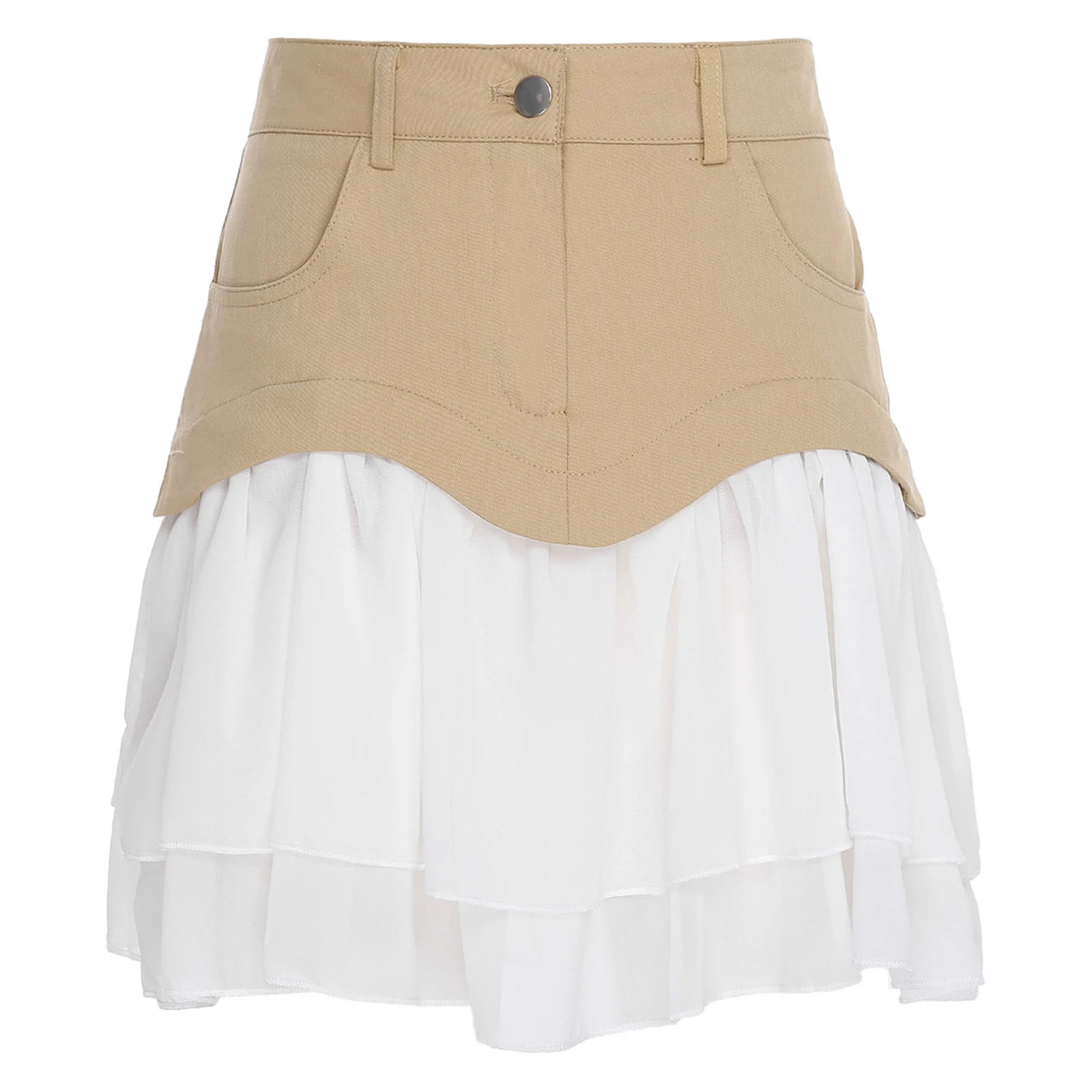 Femmes élégantes Mini jupe 2 couches plissée en mousseline de soie Patchwork jupe pour les vacances décontractées quotidiennes écolière jeune Mini jupes