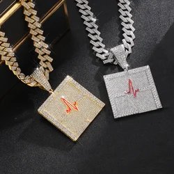 Electrocardiogram Lifeline Geometric Pendant Necklace With Box Buckle Cuban Chain, Hip Hop Jewelry For Men And Women