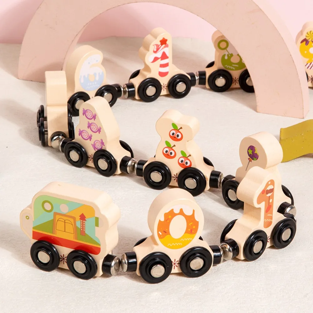 

Number/Animal/Fruits/Dinosaur Magnetic Wooden Train Toys Hand-eye Coordination Educational Montessori Number Train Set Colorful