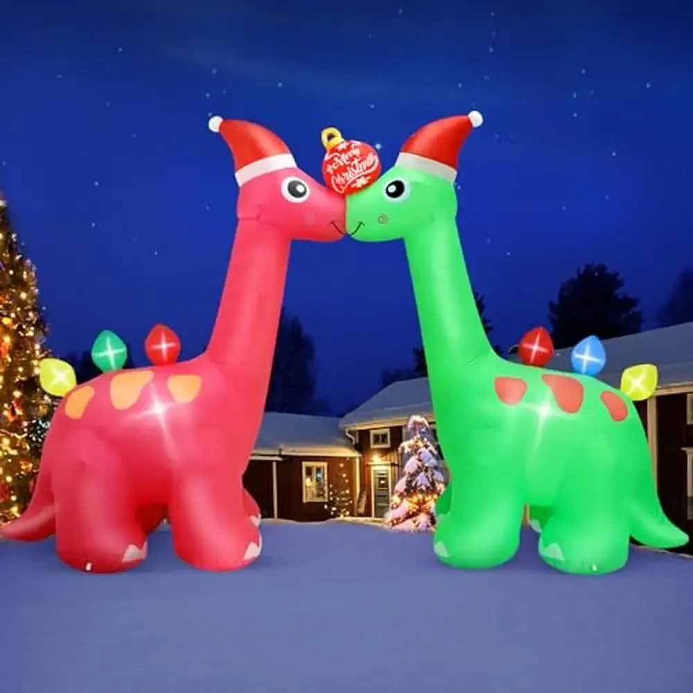 Christmas Inflatable Dinosaur Archway Decoration Xmas Ball Blow Up with LED Lights Festive Outdoor Yard Decor