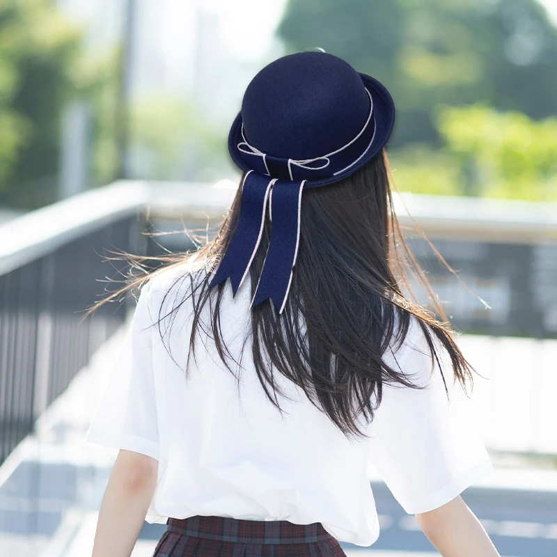 Lolita JK Uniform Bow Hat Kids Women Sweet Streamer Sailor Hat Japan Kawaii Bowknot Cute Beret Painter Hat