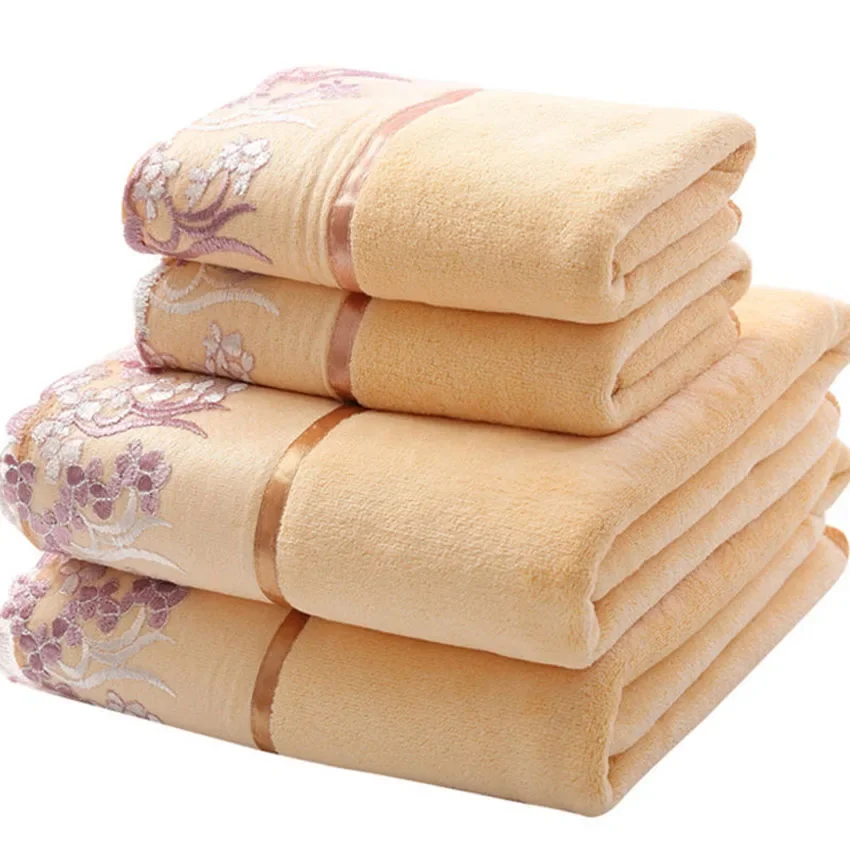Adult Lace Embroidered Microfiber Bath Towel Set Colorful Tree Design Quick Dry Large Thick Face Bath Towels for Family