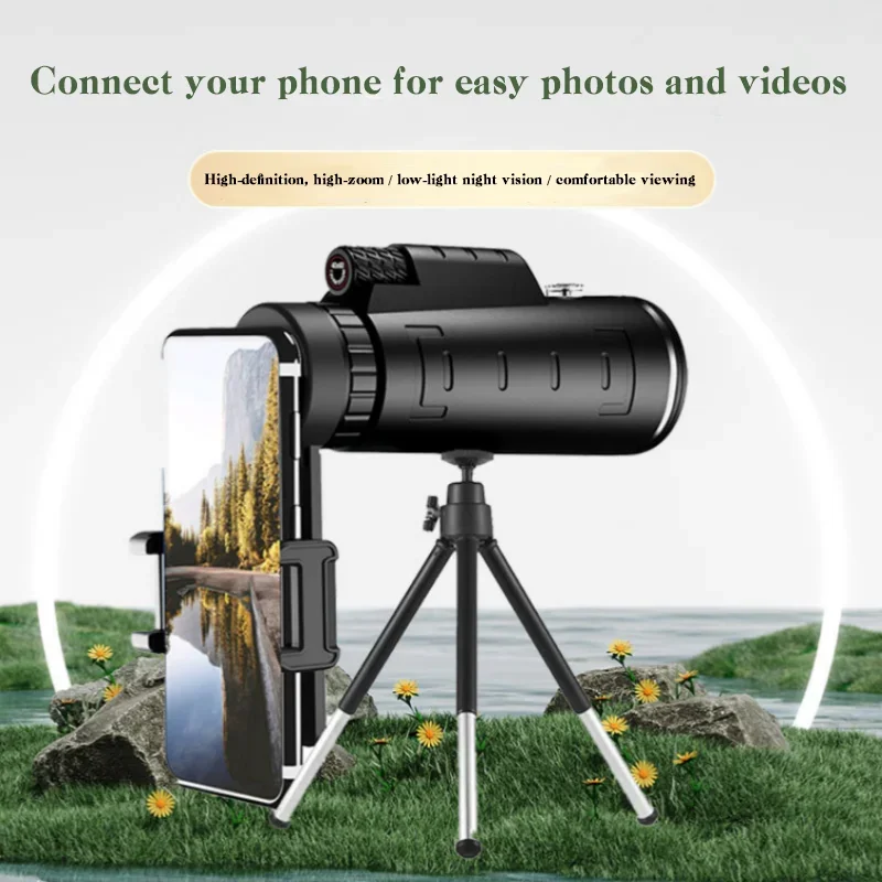 High Definition 40x60 Monocular Telescope Zoom Low Night Vision Powerful Binoculars with SmartPhone Holder For Camping
