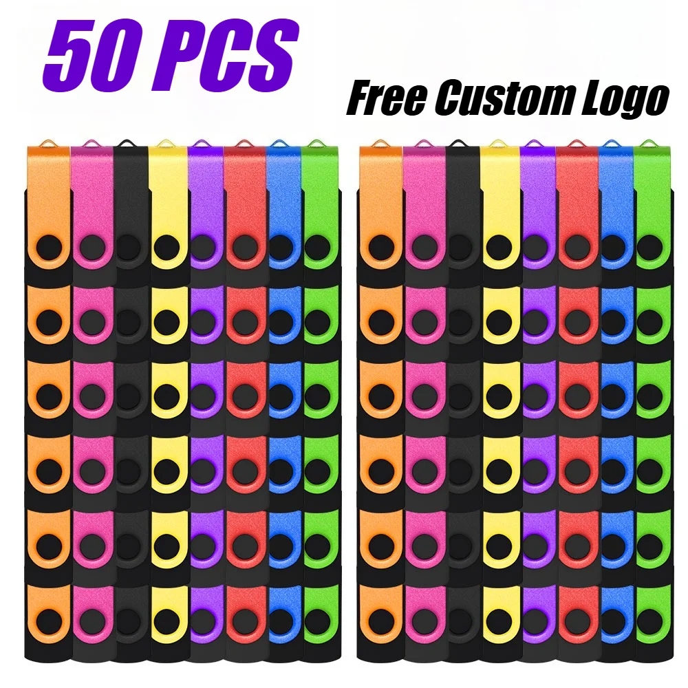 

50PCS/LOT Rotatable USB 2.0 Flash Drive 64GB 32GB 16GB 8GB Real Capacity Pen Drive 128GB 2GB 1GB Memory Stick Free Custom Logo