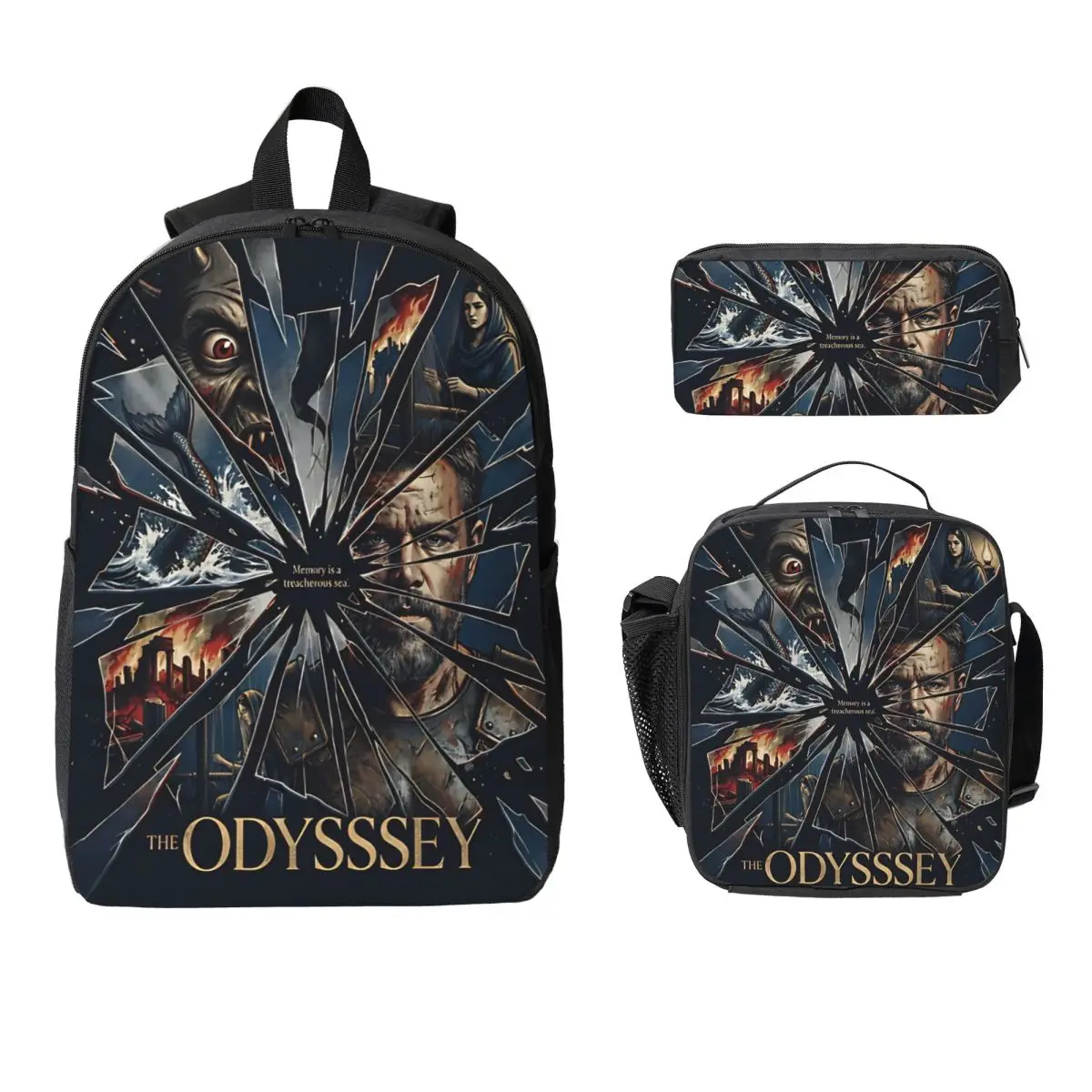 3Pcs The Odysseys Theme Backpack Set for Girls Boys Pencil Boxes Bookbag Sets with Lunch Box For Primary School Students Daypack