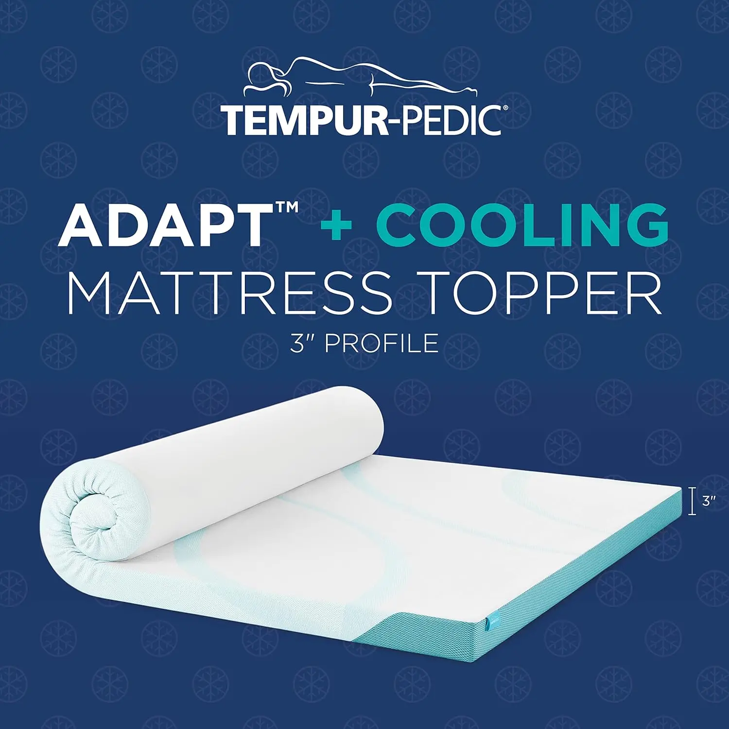 TEMPUR-Adapt + Cooling 3-Inch Twin XL Mattress Topper Luxury Premium Foam, Washable Cover, Cooling Topper, White