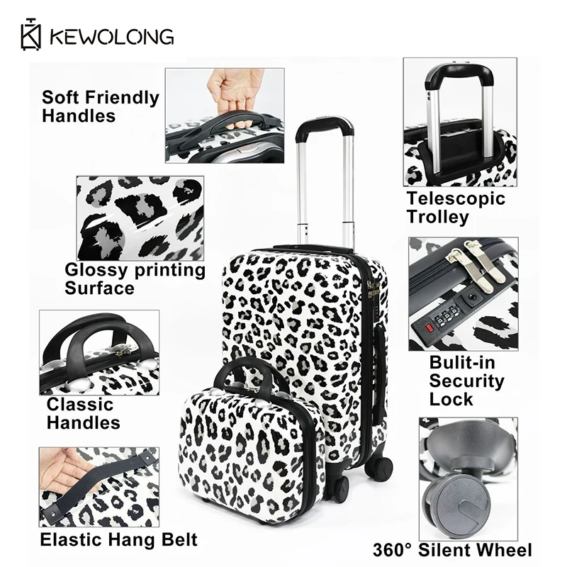 Leopard Print 2 Piece Luggage Set, Hardside Spinner Suitcase with Lock & 360° Wheels, Lightweight Carry On Travel Trolley