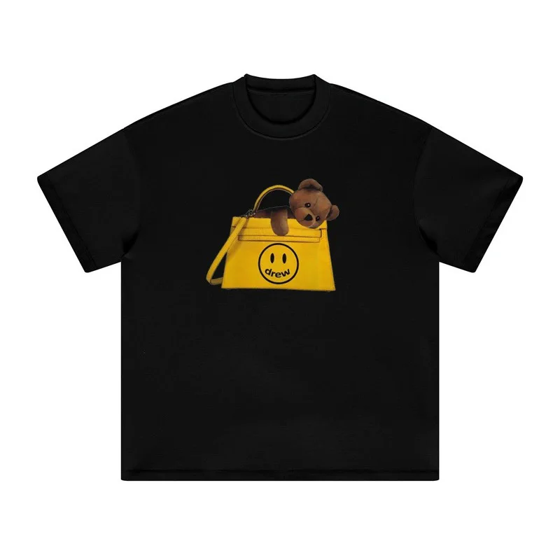 درو هاوس جودة عالية وجه مبتسم قصير الأكمام الصيف وصول جديد لطيف طباعة استرخاء صالح نمط Preppy تي شيرت الموضة