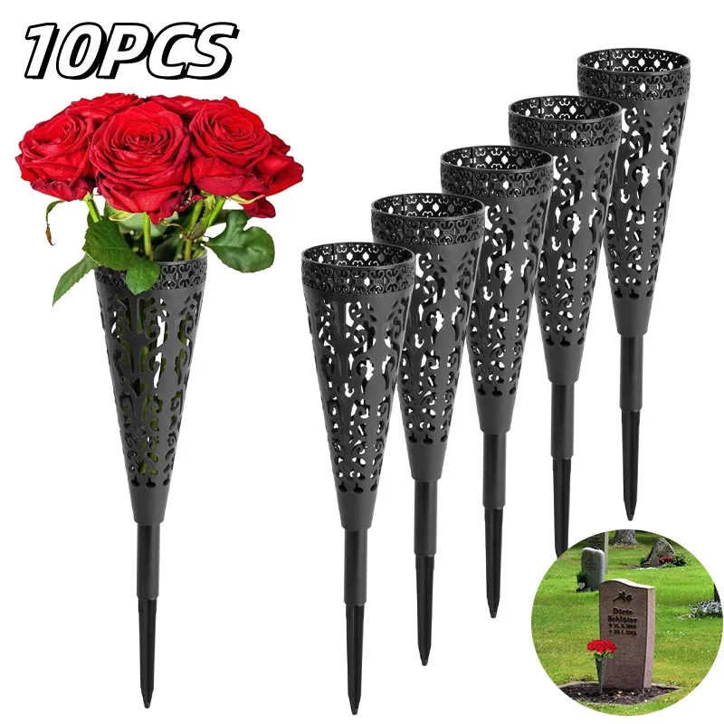 Memorial Cemetery Floral Cones Decoration-Plastic Floral Vase Holder with Long Spike Stake and Drainage Holes for Grave Yard