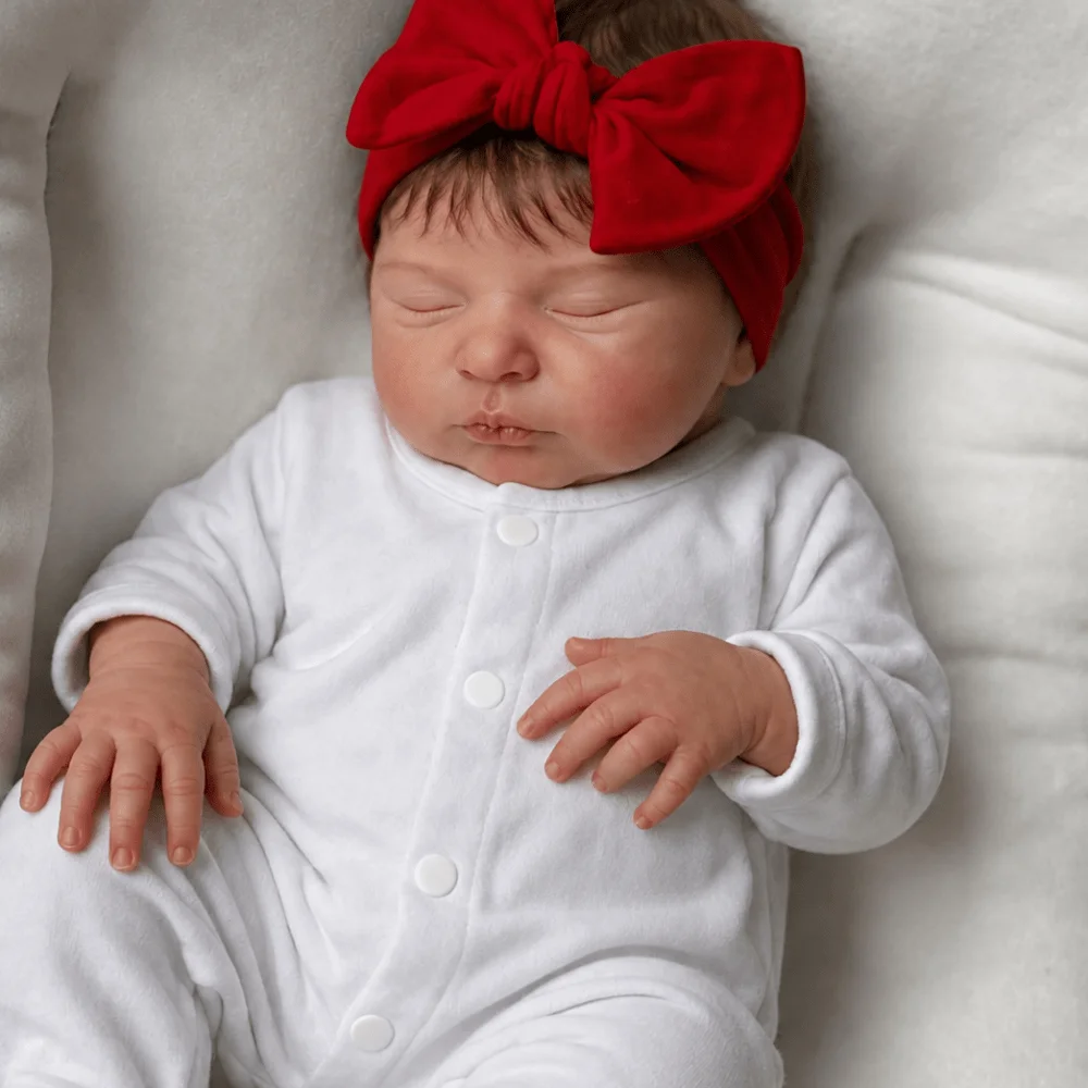 BZDOLL 19Inch 48cm Sleeping Reborn Doll Full Vinyl Body Hand-Rooted Hair Closed Eyes Newborn Holiday Present For Young Kids