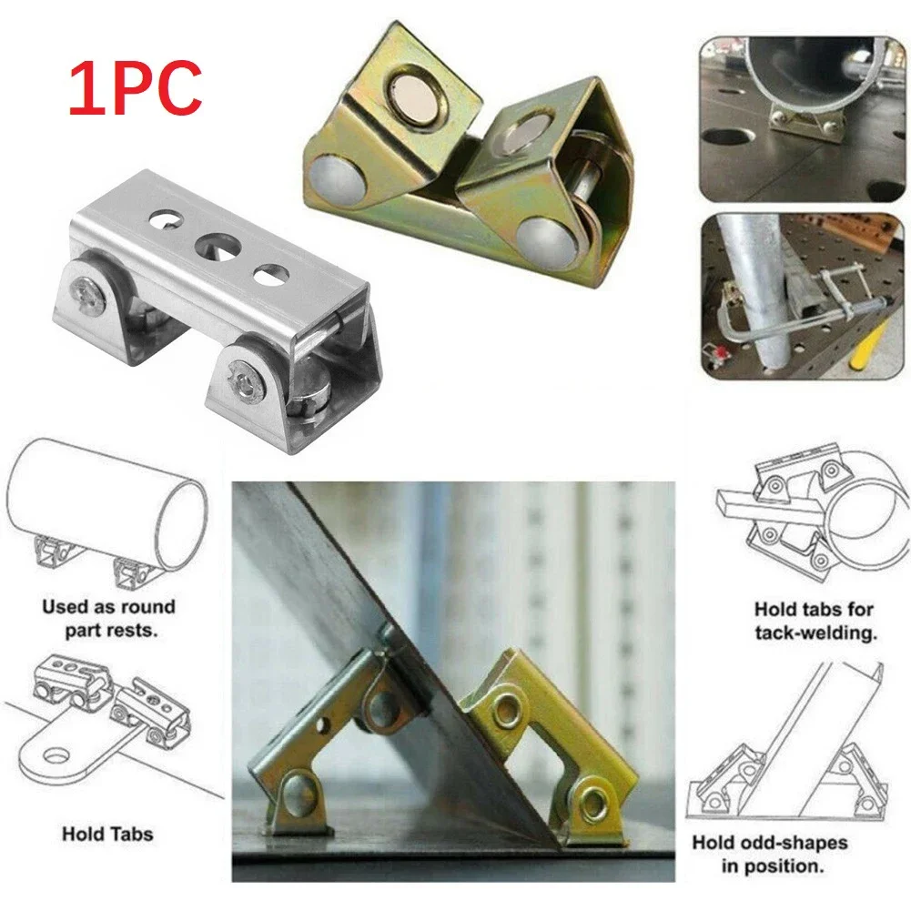 1pcs Welding Clamp Holder V Type Magnetic Welding Clamps V-Pads Adjustable Holder Suspender Fixture For Metal Work Silver Tools