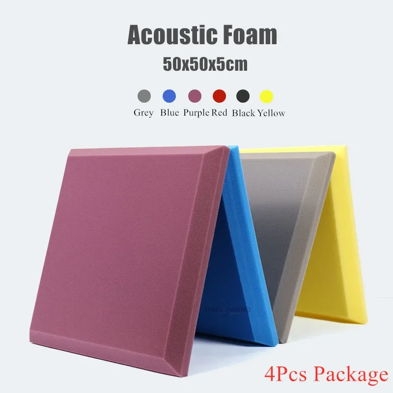 4PCS 50X50cm Studio Acoustic Foam Square Soundproof Foam Sound Absorption Treatment Flat Panel Protective Sponge 3/5cm Thickness