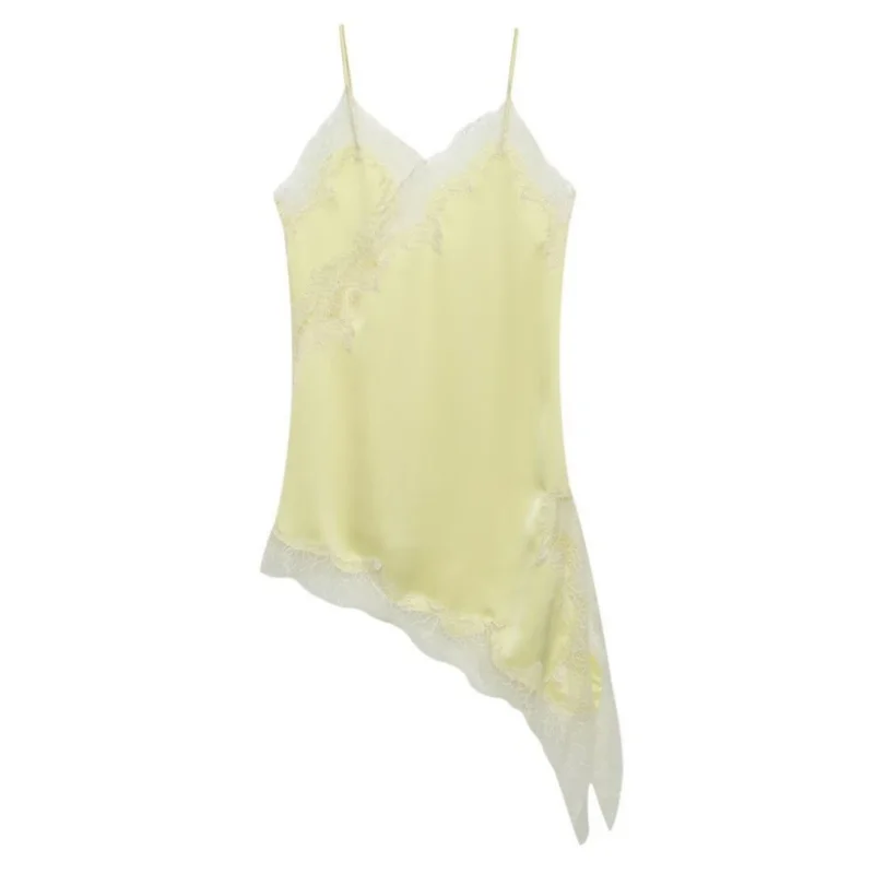 Womens Lace Trim Asymmetrical Top Y2k Silk Satin Irregular Hem Cami Vest Top V Neck Patchwork Coquette Going Out Tops Streetwear image 5