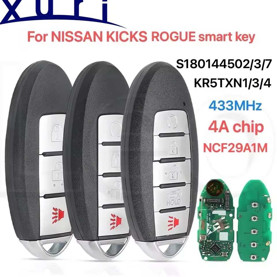 

Умный ключ XuriFor Nissan Kicks Rouge 2018 2019 2020, 433,92 МГц, 4A-чип NCF29A1M S180144502/503/507 KR5TXN1/XN3/XN7 со светодиодной лампой.