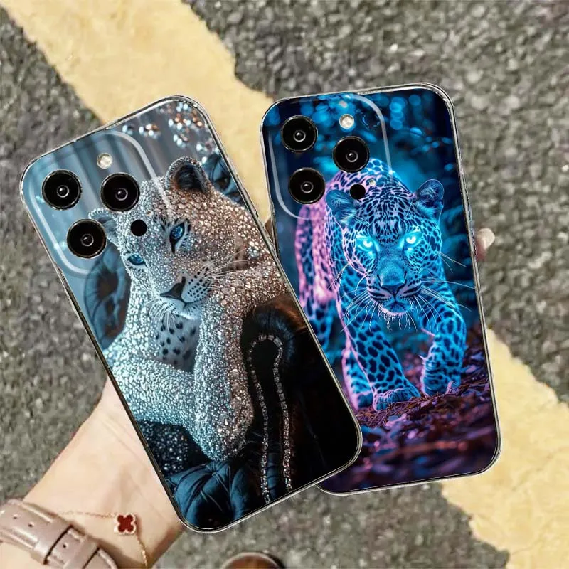 

Crystal Leopard Design For Apple iPhone 17 16e 16 15 14 13 12 11 Pro Max Plus Mini Soft Transparent Phone Case
