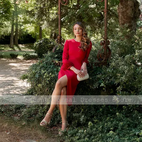 8 best sales röd fjädercocktailklänning - №1