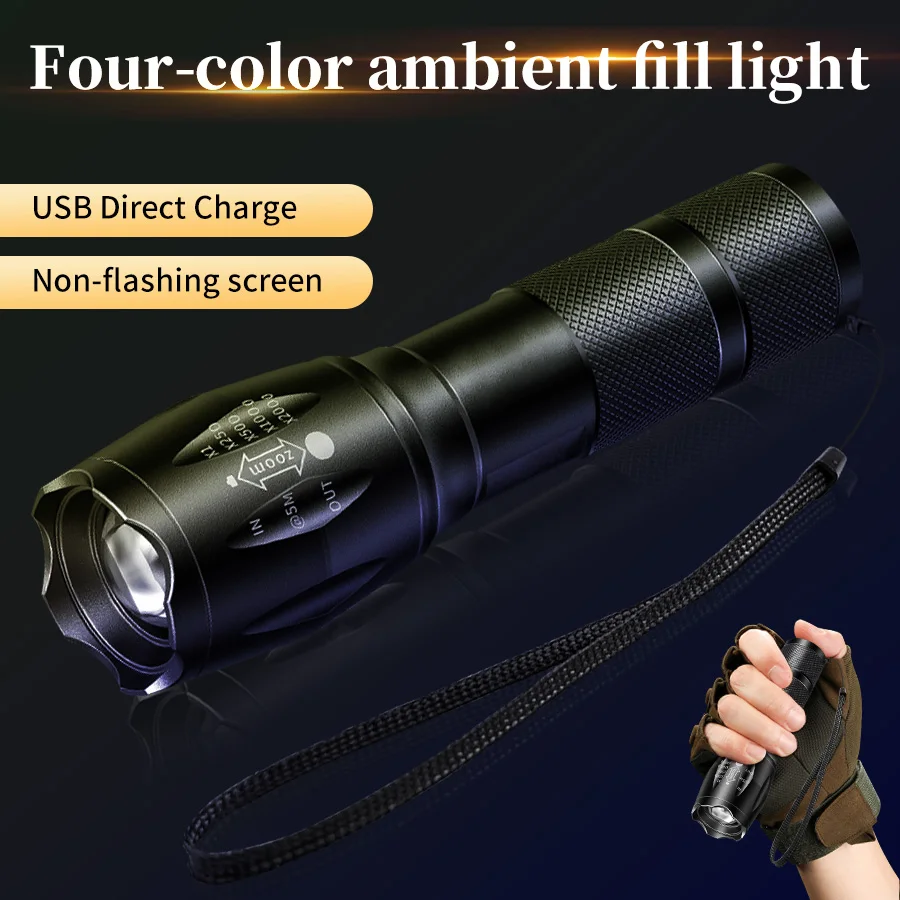 Portable Multifunction Flashlight Outdoor Adventure Sports LED Emergency Flashlight for Fishing Camping Photography Selfie