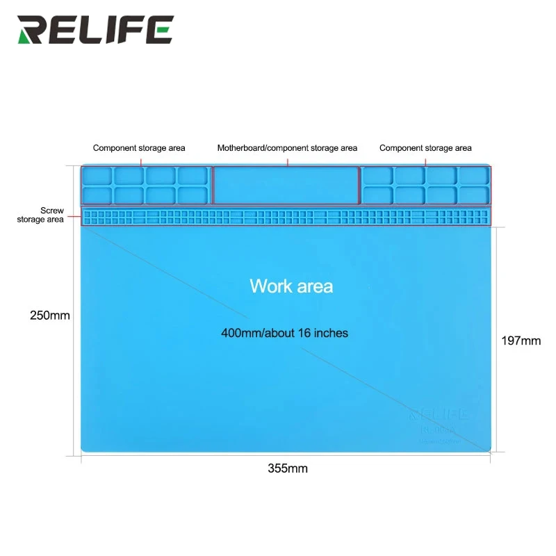 

Relife RL-004A 16 Inch Silicone Pad Phone Repair Magnetic Heat Insulation Soldering Iron Desk Work Mat For BGA Welding Repair