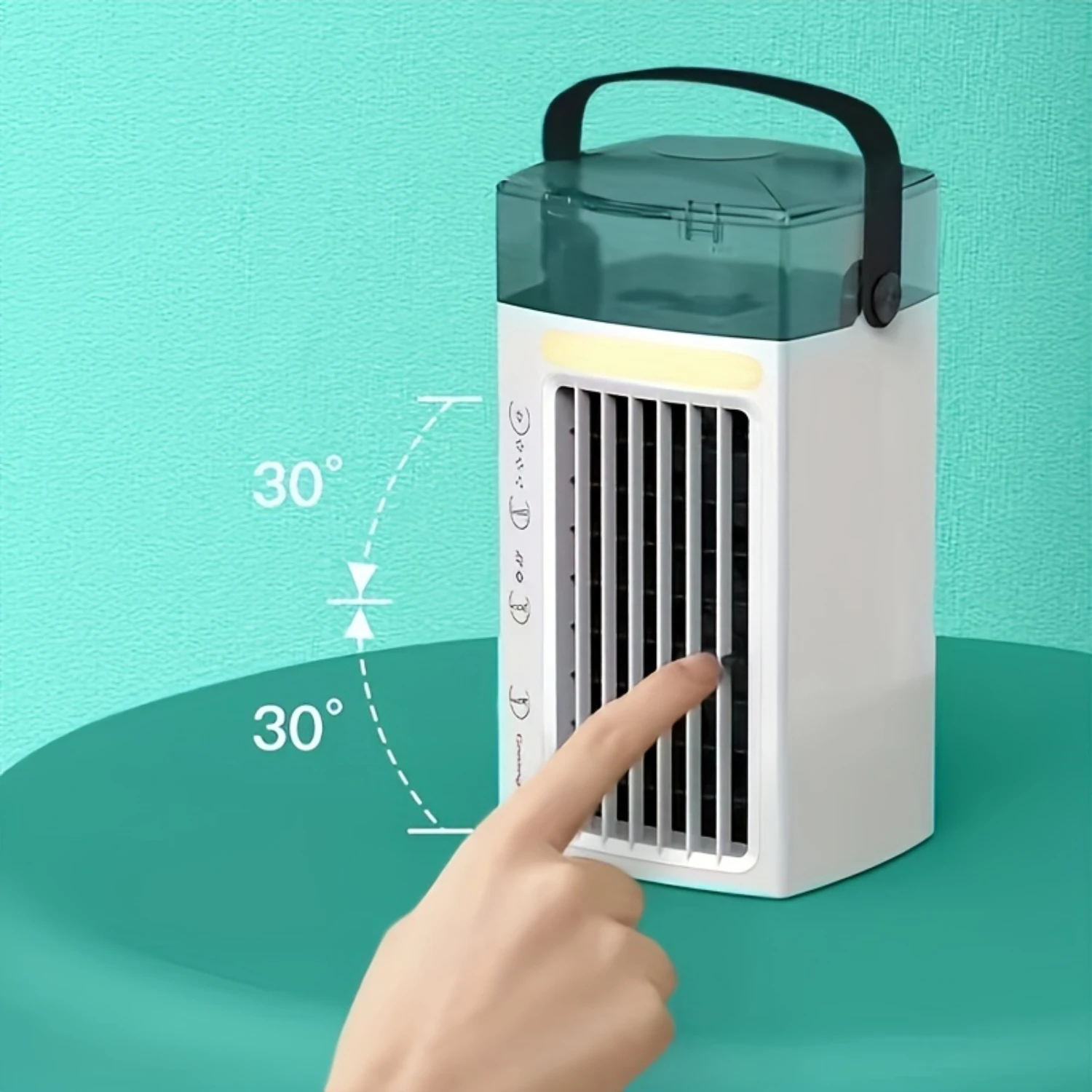 USB 냉기 선풍기, 전면 따뜻한 색상 야간 조명, 물 탱크, 7 가지 색상 조명, 공기 흡입구, 활성탄 필