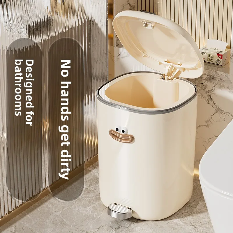 

Large Size High Capacity Bathroom Kitchen Waste Bin Luxury Home Living Room No Bending Cover Trash Can Modern round Shape
