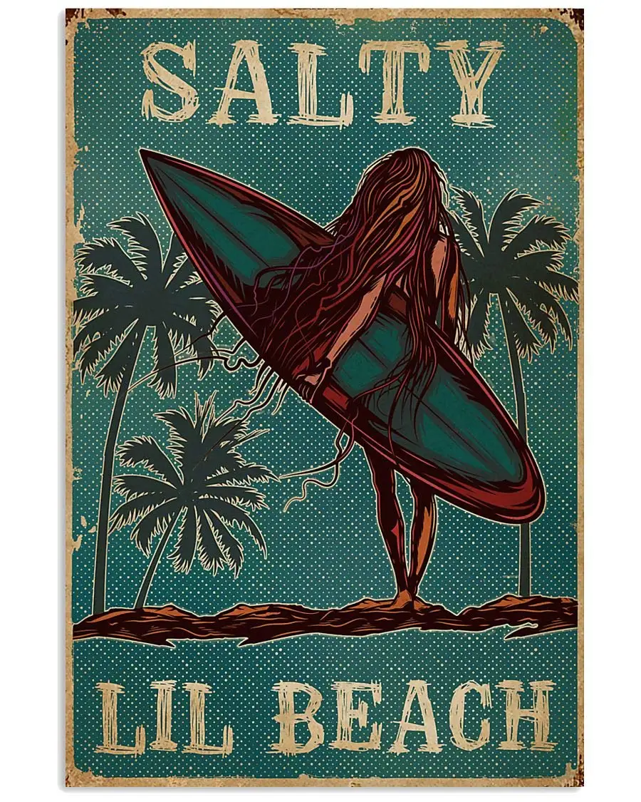 Generic، CayanArt Retro Teal Salty Lil Beach Surfing ديكور جداري داخلي وخارجي مقاس 20 × 30 سم