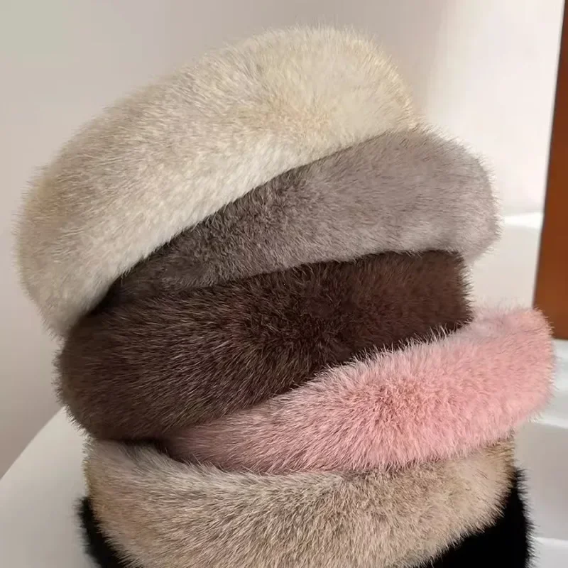 

Women Girls Plush Widen Thicken Plush Sponge Hair Bands Faux Fur Padded Headbands Soft Fluffy Furry Hair Hoops Winter Headdress