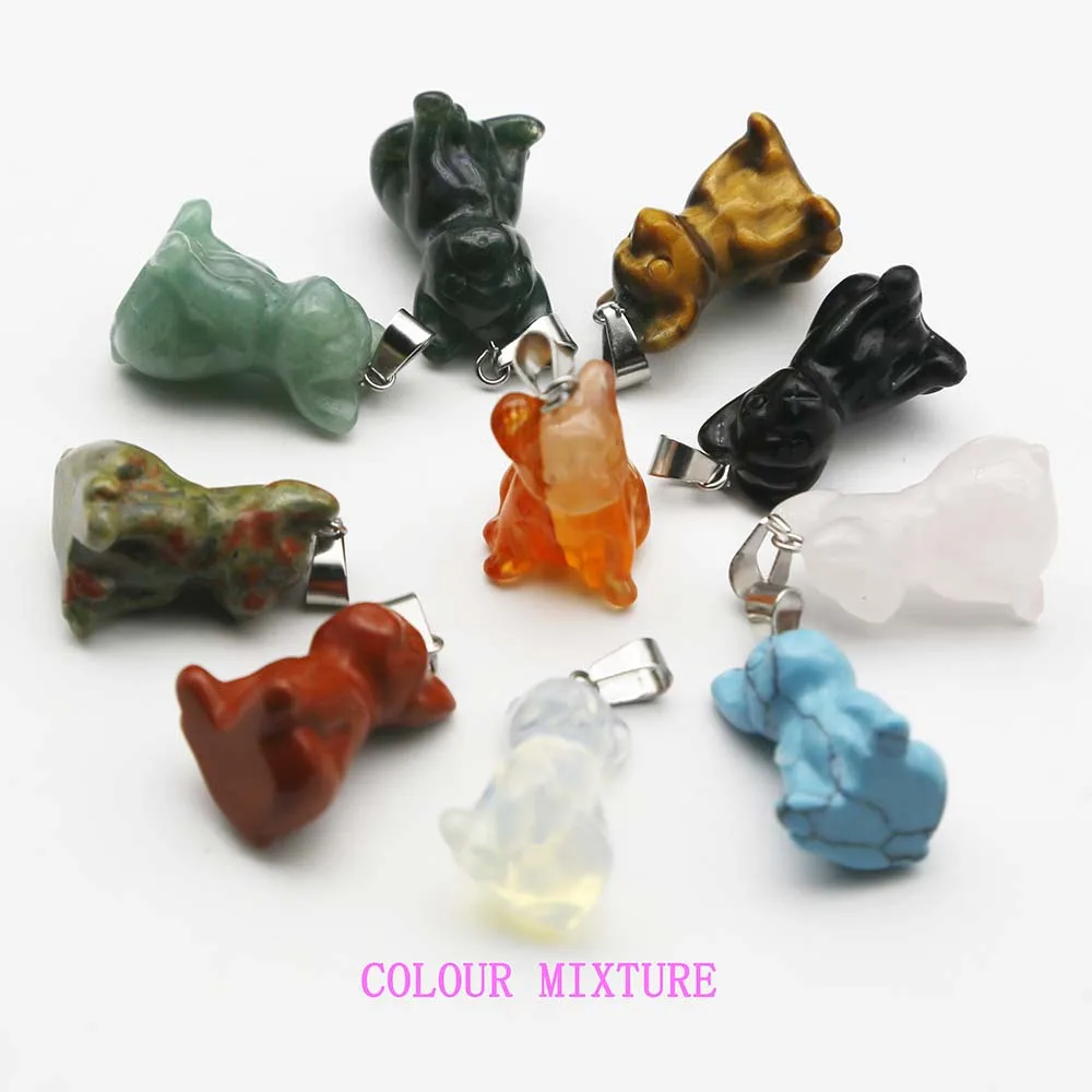 Natural Stone Carved Puppy Necklace Pendants Delicate Sweater Chain Decoration Fashion Charms Jewelry Accessories Wholesale 4Pcs