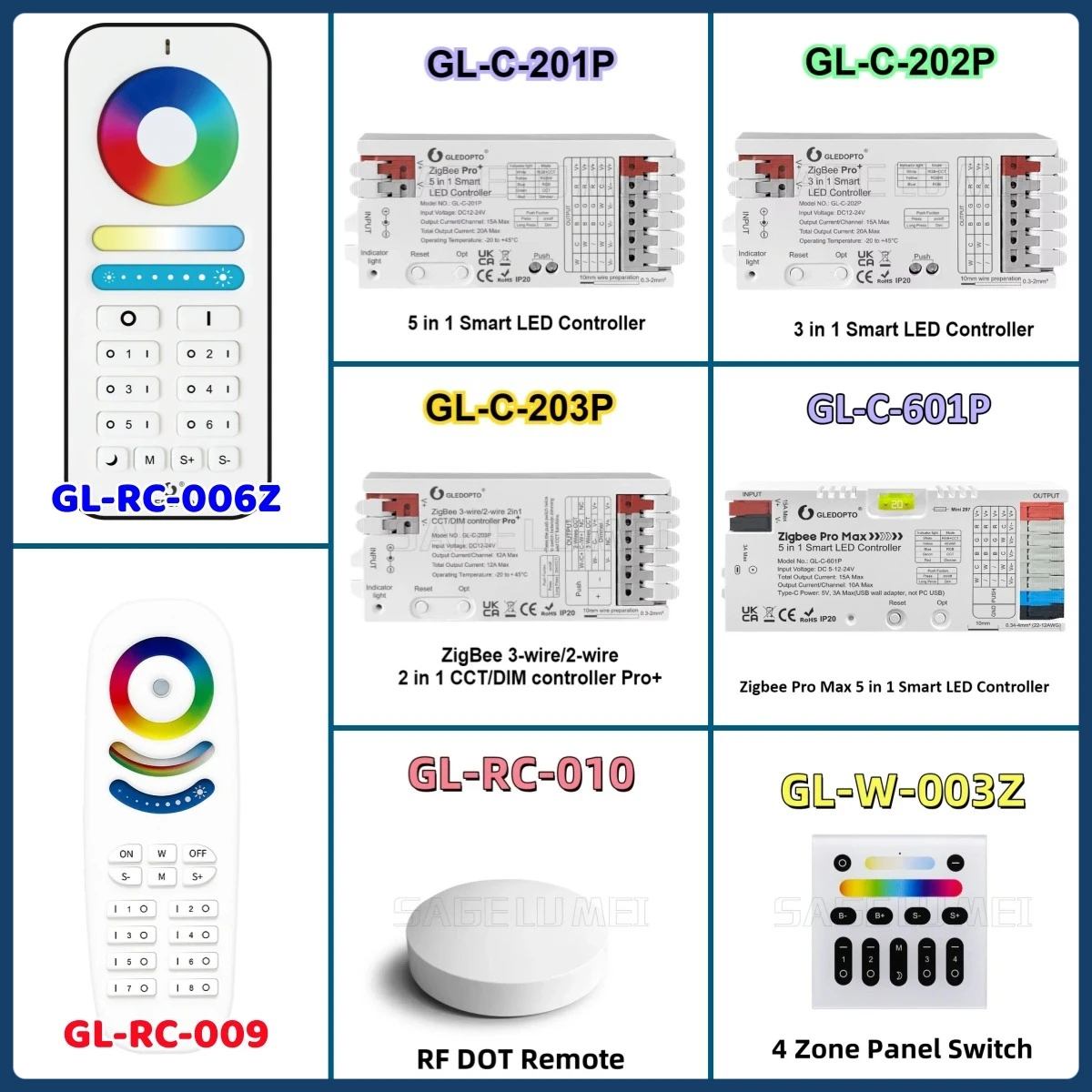 

GL-C-201P/202P/203/601P 5 in 1 ZigBee 3.0 Pro+ LED Controller GLEDOPTO RGB CCT RGBW RGBCCT Strip Light Smart APP Voice Control