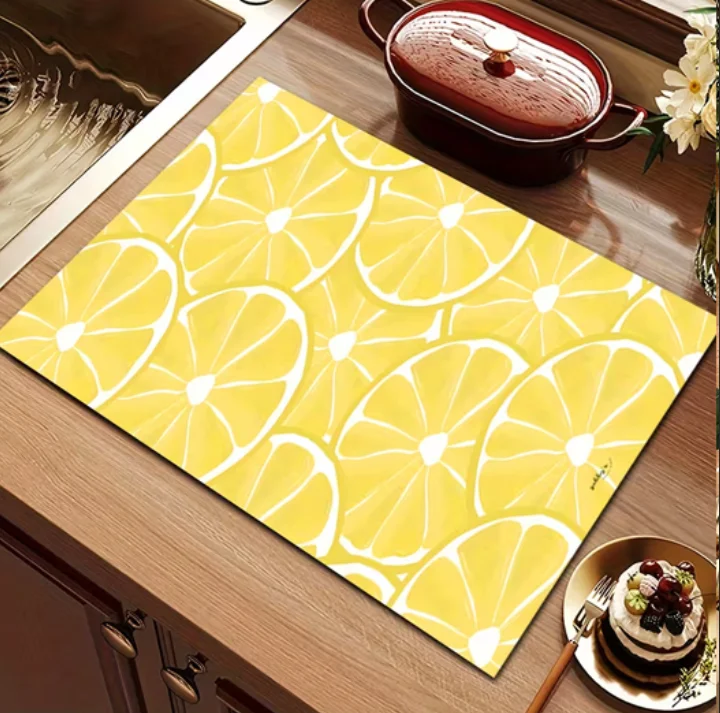 Colorful Lemon Print Soft Kitchen Counter Drying Mat Suitabl