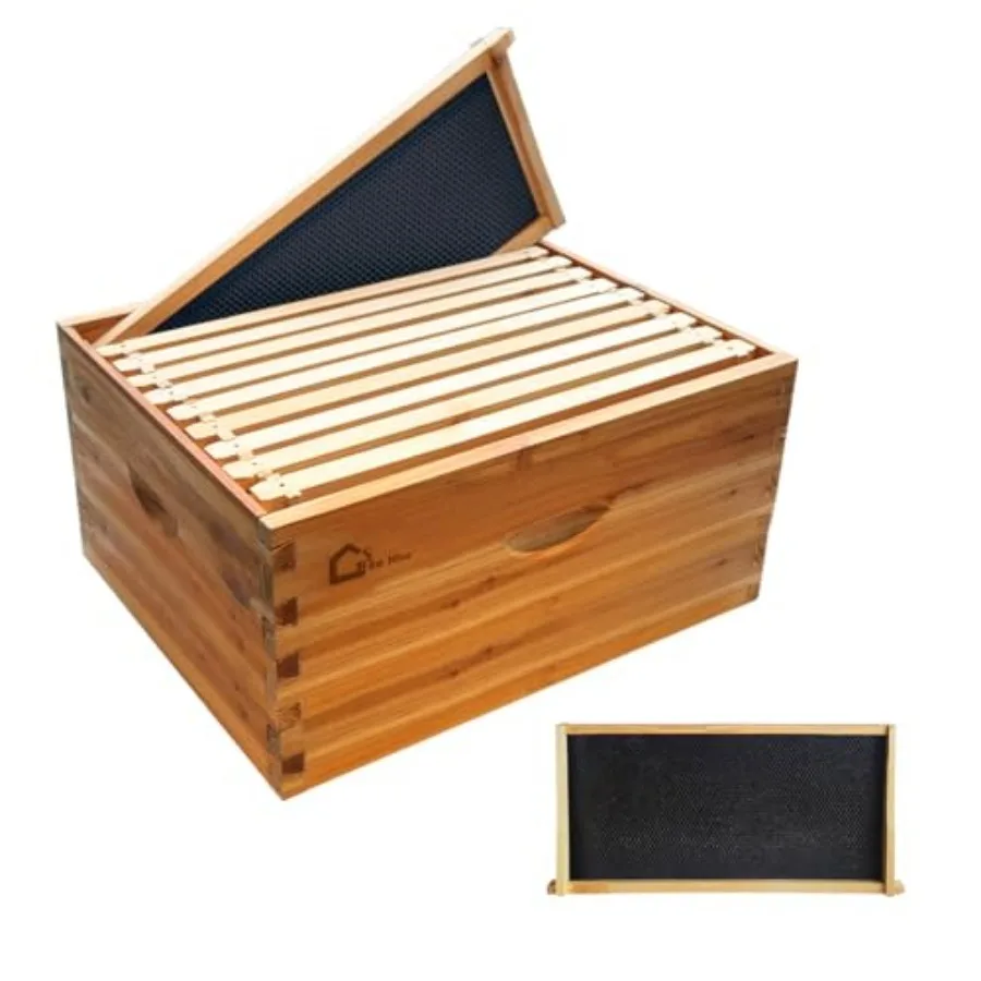 

Langstroth Beehive Starter Kit - 10-Frame Pre-Coated with Natural Beeswax, Weatherproof Cedar Wood Hive with Dovetail Joints fo