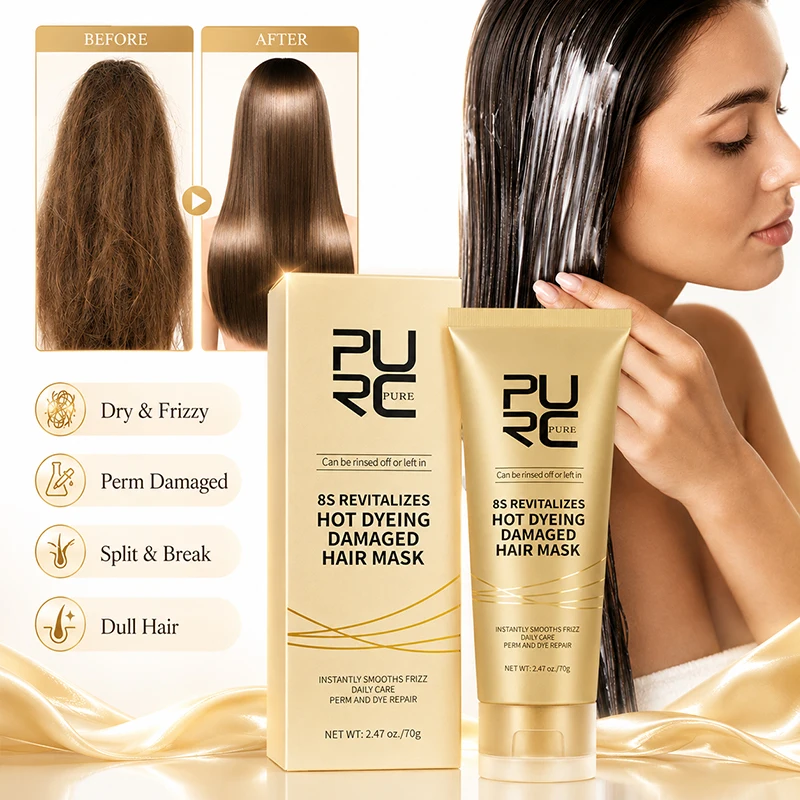 Máscara de Cabelo PURC 8 Segundos para Reparação de Cabelos Danificados, Condicionador Profundo Suavizante com Queratina, Produto para Fortalecimento Capilar