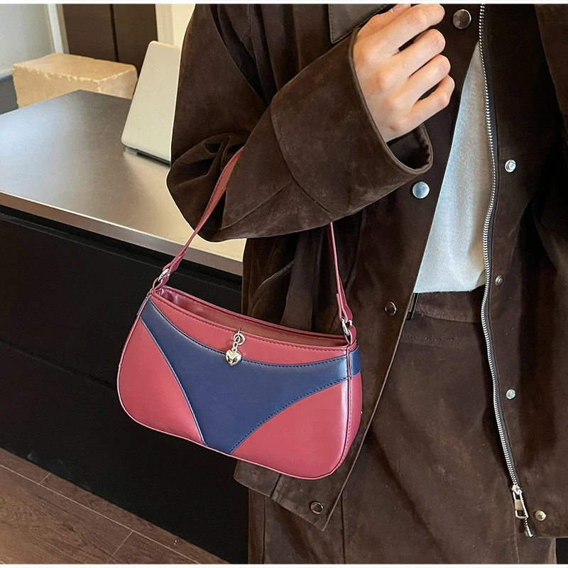Umhängetasche, Handtasche in V-Form, kreative, modische Vintage-Handtasche für Damen, ideal für den täglichen Gebrauch und den Weg zur Arbeit, mit Farbblock-Design. – Detail 23