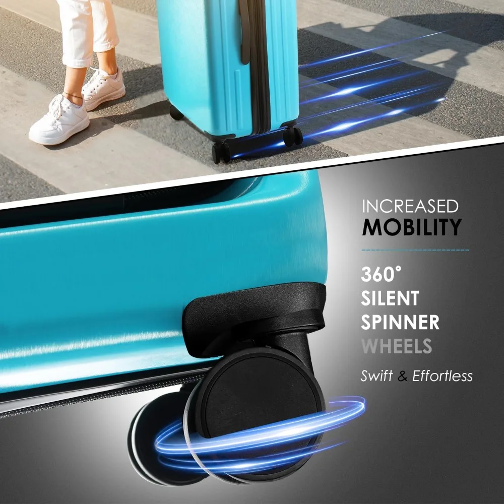 " Mala de mão azul-petróleo expansível com rodas de 22 polegadas"