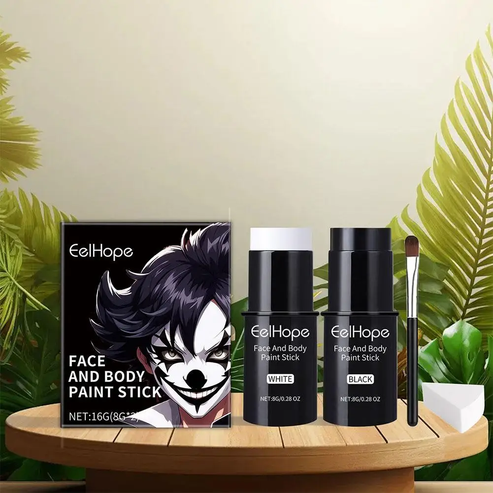 1 قطعة طقم طلاء الوجه باللونين الأبيض والأسود مع فرش مكياج طويل الأمد لجميع القديسين مجموعة إكسسوارات مكياج ممتعة #2