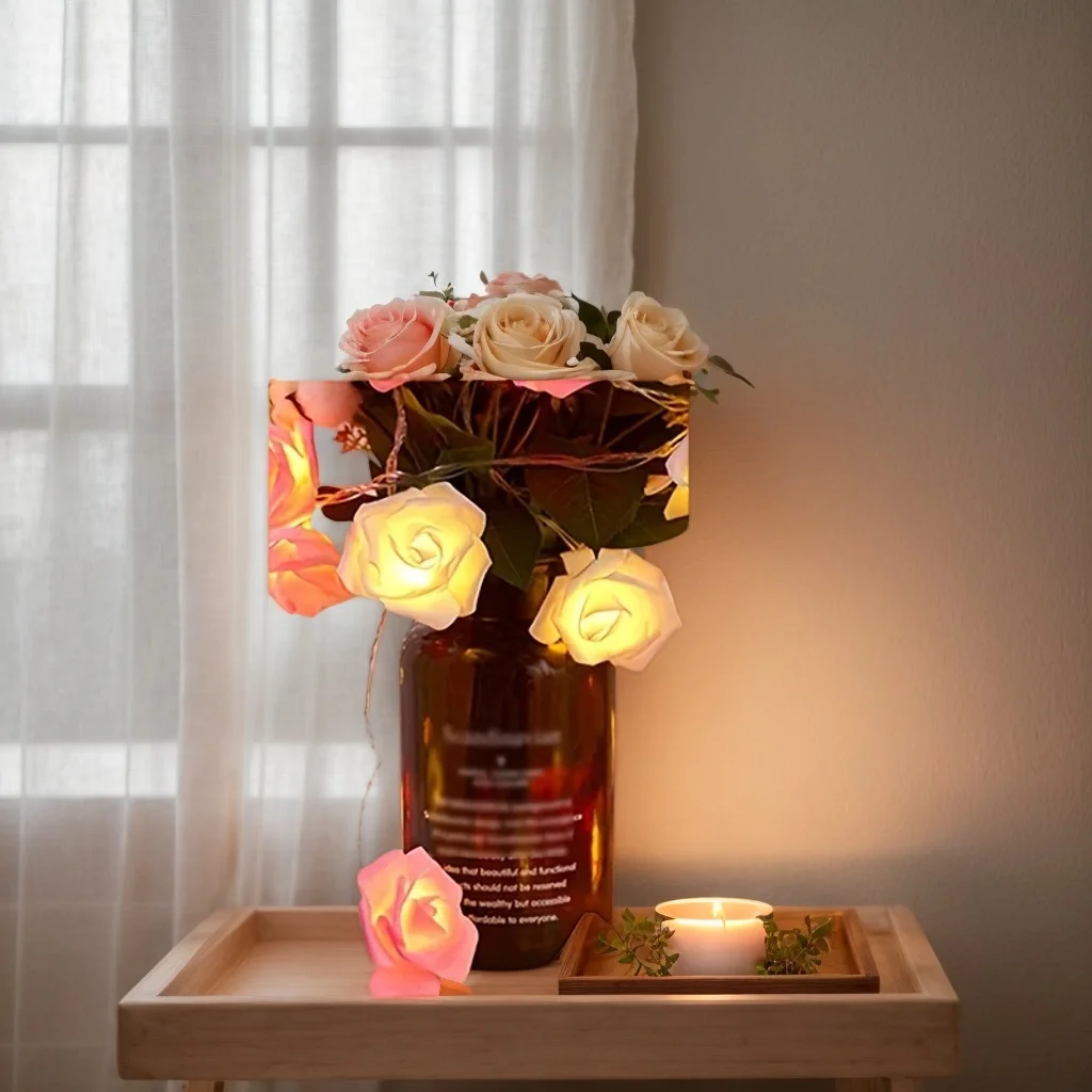 LED Rose Decoration String Light - White/Pink for Valentine's/Wedding/Mother's Day