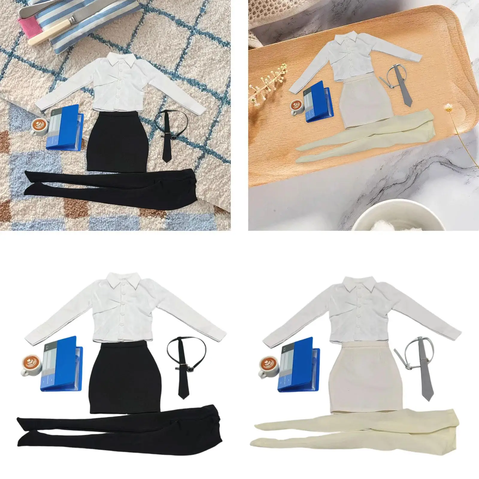 1/6 Schaal Vrouwelijke Kleding Formeel Miniatuur Kostuum voor 12 inch Action Figure Pop Kleding Wit Overhemd Stropdas Panty Koffie Rok
