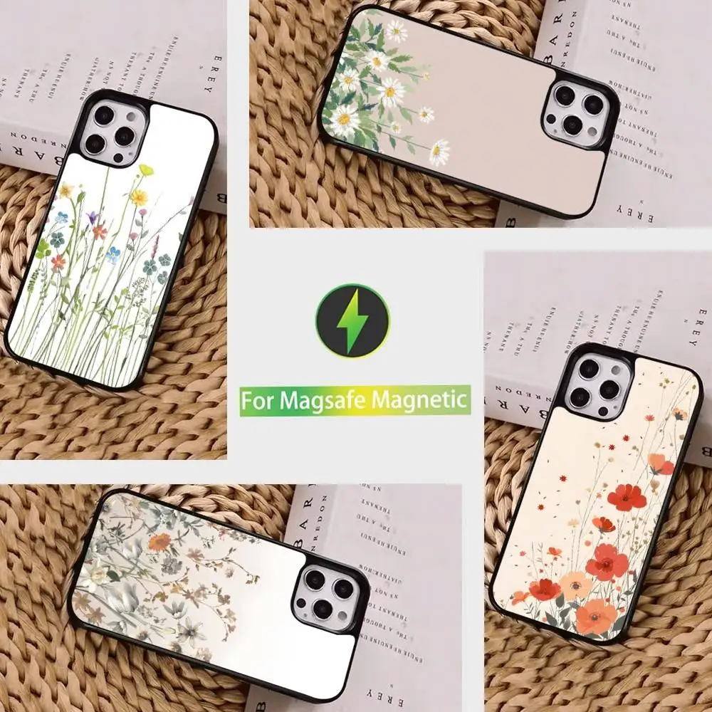 

Flower Art Cute Painted Case For iPhone 16,15,14,17,13,12,11,Pro,Max,Plus,Mini, Magsafe,Magnetic Wireless Charging Case