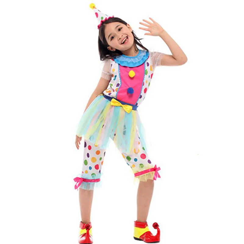 Macchie colorate ragazze circo pagliaccio Cosplay bambini bambini Halloween Joker drill Costume carnevale Purim parata gioco di ruolo vestito da partito