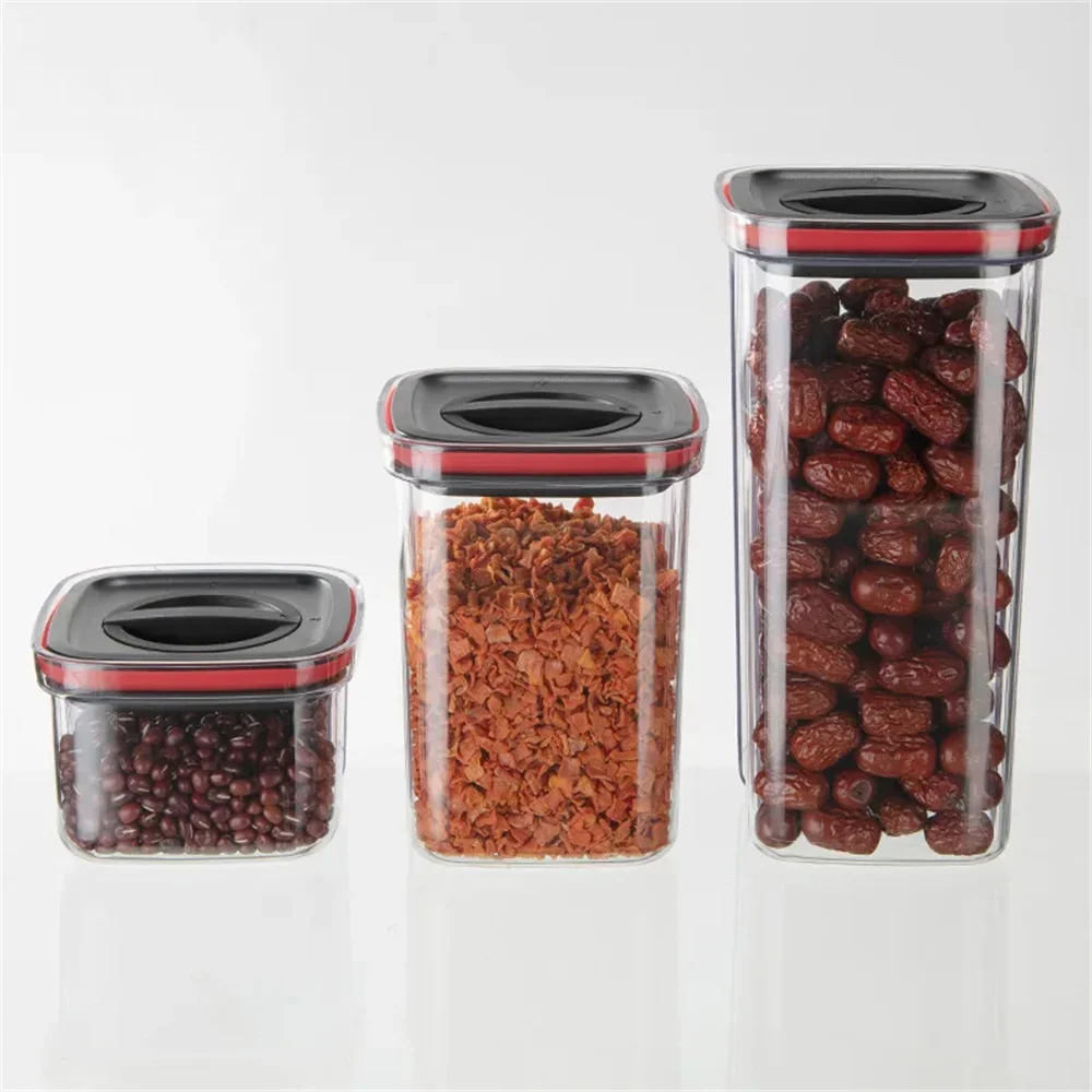 Rotating Cover Sealed Jar Food Storage Box Transparent Plastic Multigrain Tank Stackable Dried Storage Jars Kitchen Organizer