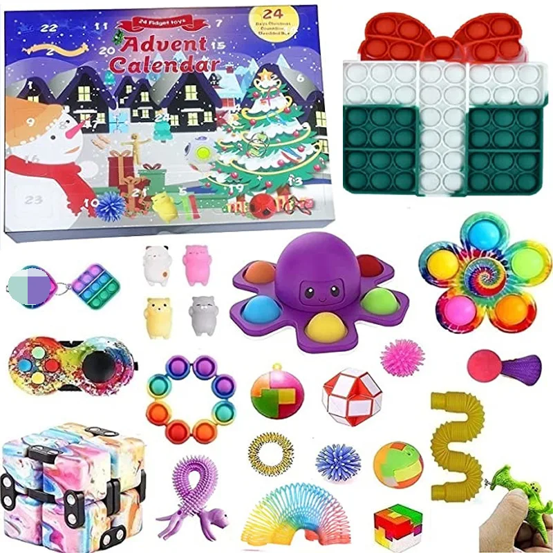 1 Set Christmas Advent Countdown Calendar Box 24 Days Fidget Toys Squeeze Christmas Tree Elk Kids Toys calendario de adviento