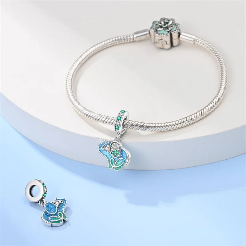 925 Sterling Silver Elephant Charms Beads Zircon Dangle Fit 3mm Original Bracelet DIY Women Party Jewelry Gifts