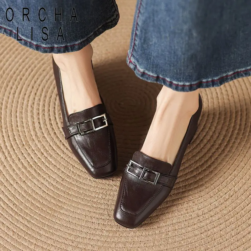 

ORCHA LISA Hot Office Lady Pumps Square Toe 55cm Thick Heels Slip Loafers Belt Buckle Extended Size 42 43 Dating Women Footwear