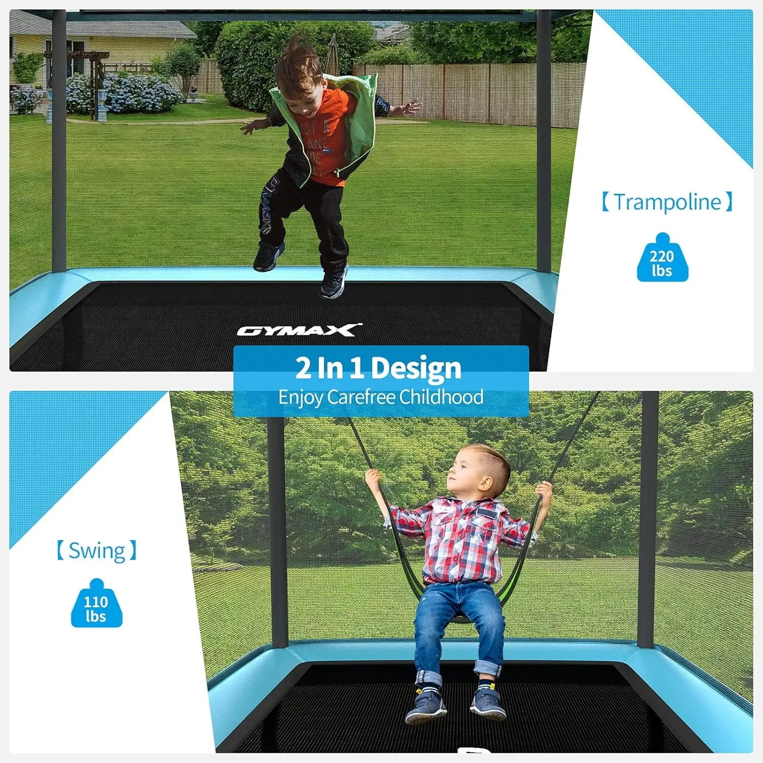 Trampoline for Kids, 6FT Toddler Trampoline with Swing & Enclosure Safety Net, ASTM Approved Rectangle Recreational Trampo