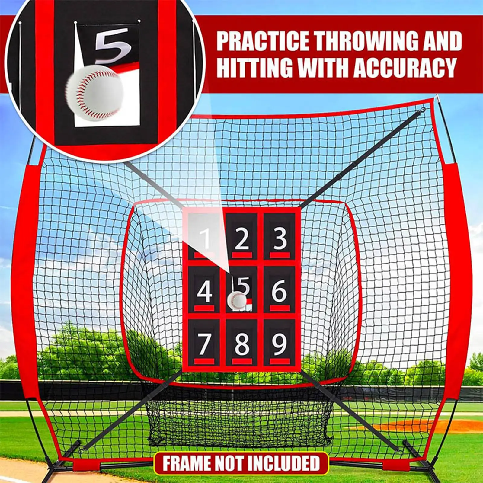 Baseball Practice Net with Adjustable Numbered Strike Zone Target PVC Polyester Throwing Hitting Training for Sports