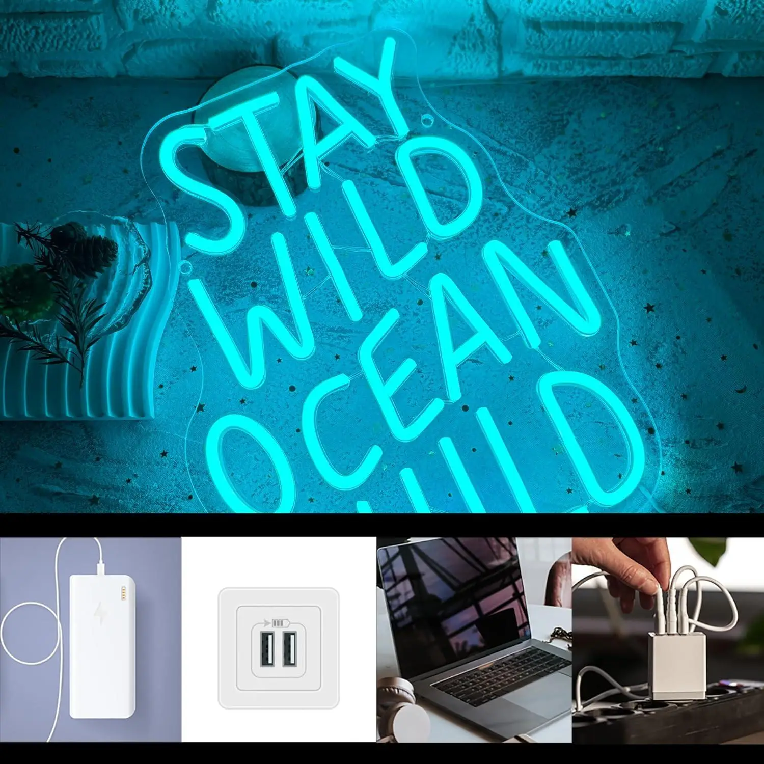 Stay Wild Ocean Child Neon Sign USB Dimmable LED Light for Kids Bedroom Baby Playroom Nursery Surf Themed Wall Art Decor Gifts view 5
