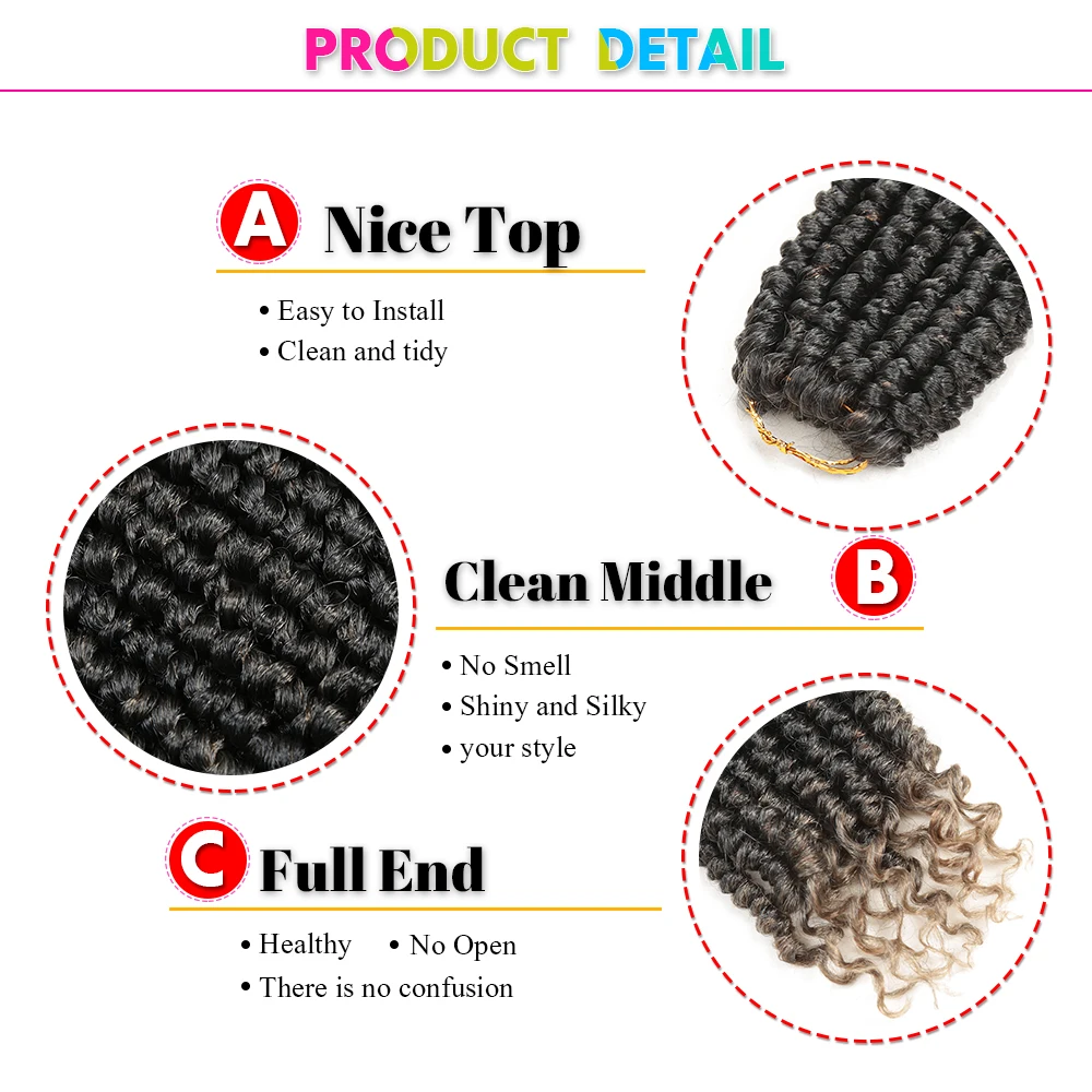 จัมโบ้ Twist ผม16นิ้ว Pre Twisted Passion Twist Crochet Hair Pre-Looped เกลียวถักไหมพรมโครเชท์ Bohemian Water Wave Braiding สังเคราะห์