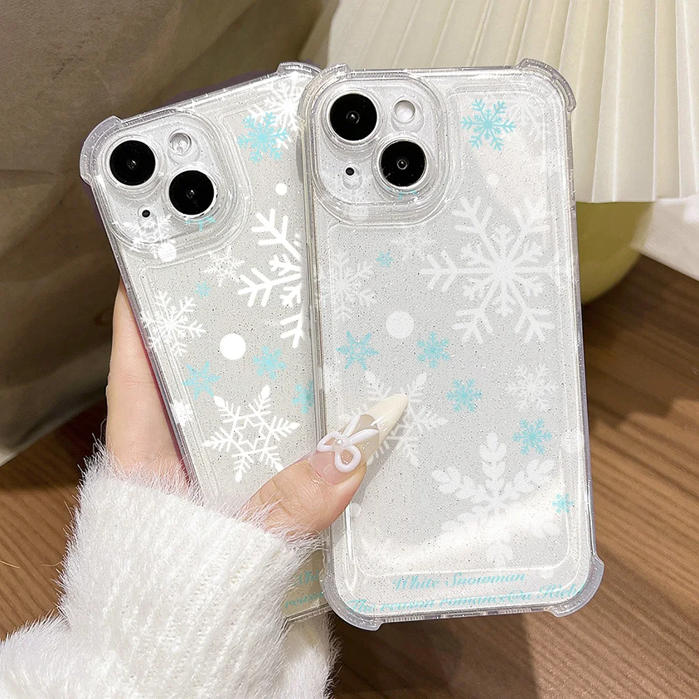 Funda de teléfono suave con purpurina y copo de nieve para iPhone 17 Pro Max 16 15 11 12 13 14, funda de cereza de silicona transparente a prueba de golpes