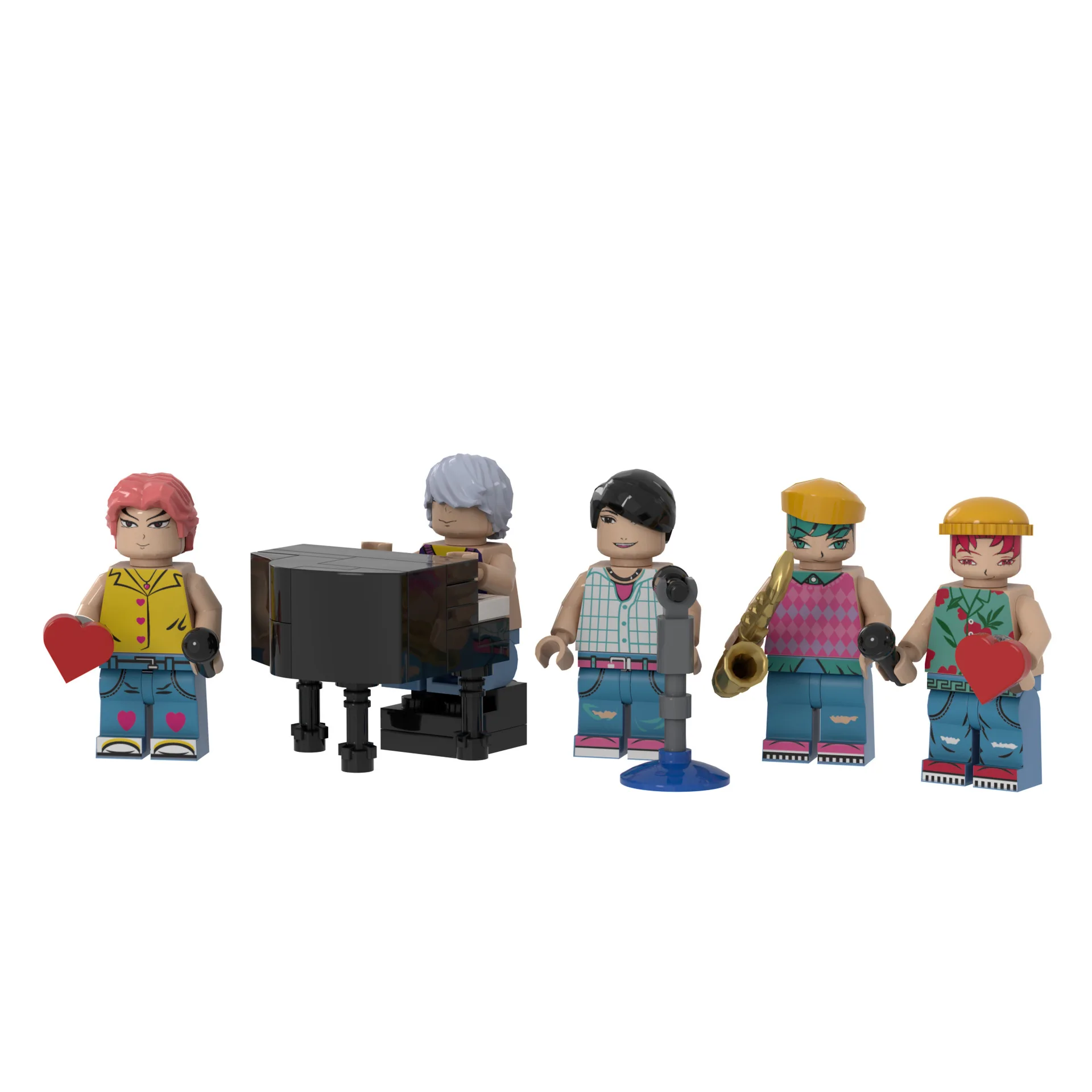 فريق Demon Hunters الرجالي، يتكون من الأعضاء ومكعبات البناء والألعاب والتماثيل