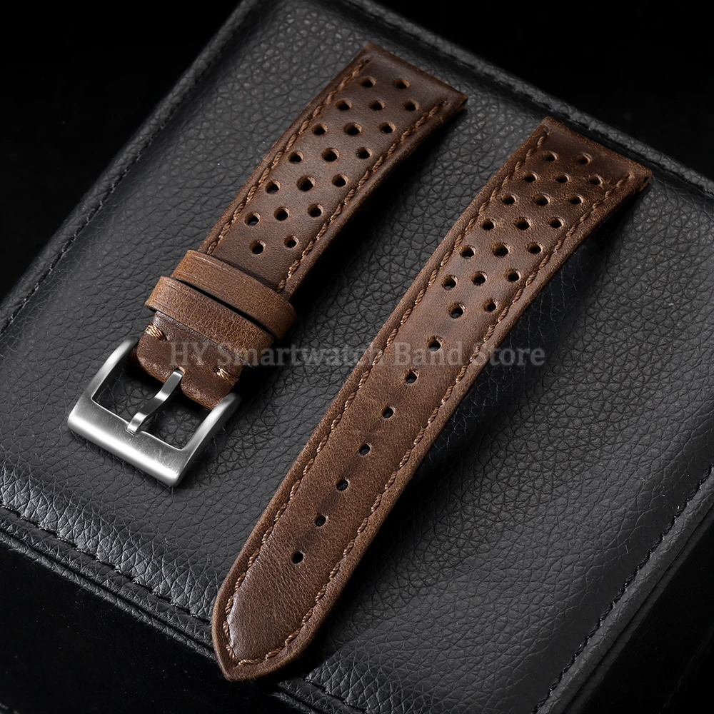 Bracelet de montre en cuir de vache véritable, 18mm, 20mm, 22mm, pour hommes et femmes, Vintage, respirant, accessoire de sport